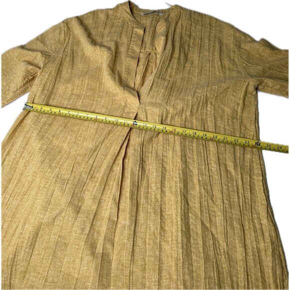 ZARA PLEATED LINEN BLEND TUNIC DRESS ZW COLLECTION Boho Mustard Yellow XS - Picture 8 of 10